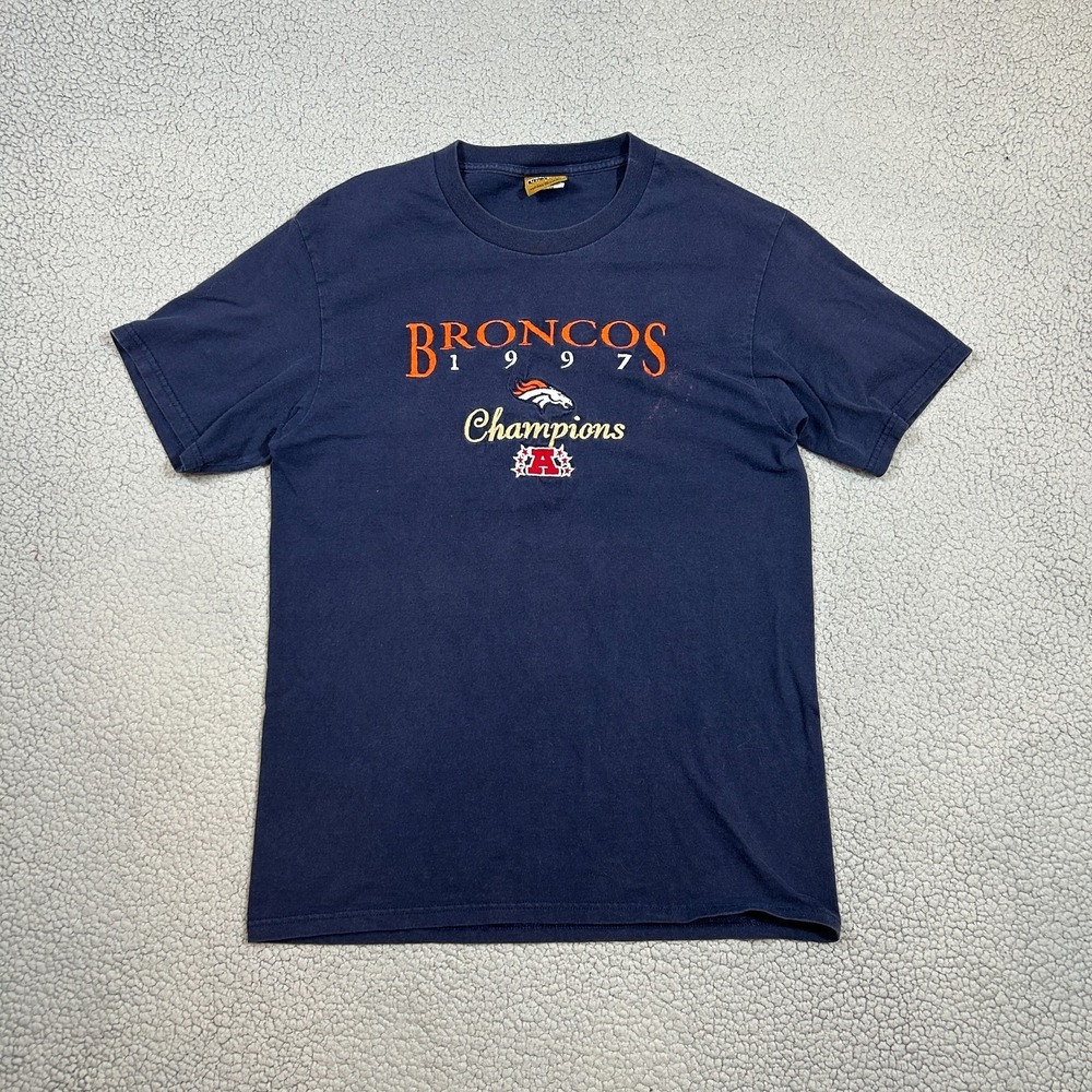 1997 Nutmeg Mills Denver Broncos American League Champions T-shirt, blue, M‎